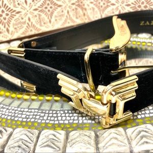 Women Zara black velvet gold hard wear belt M